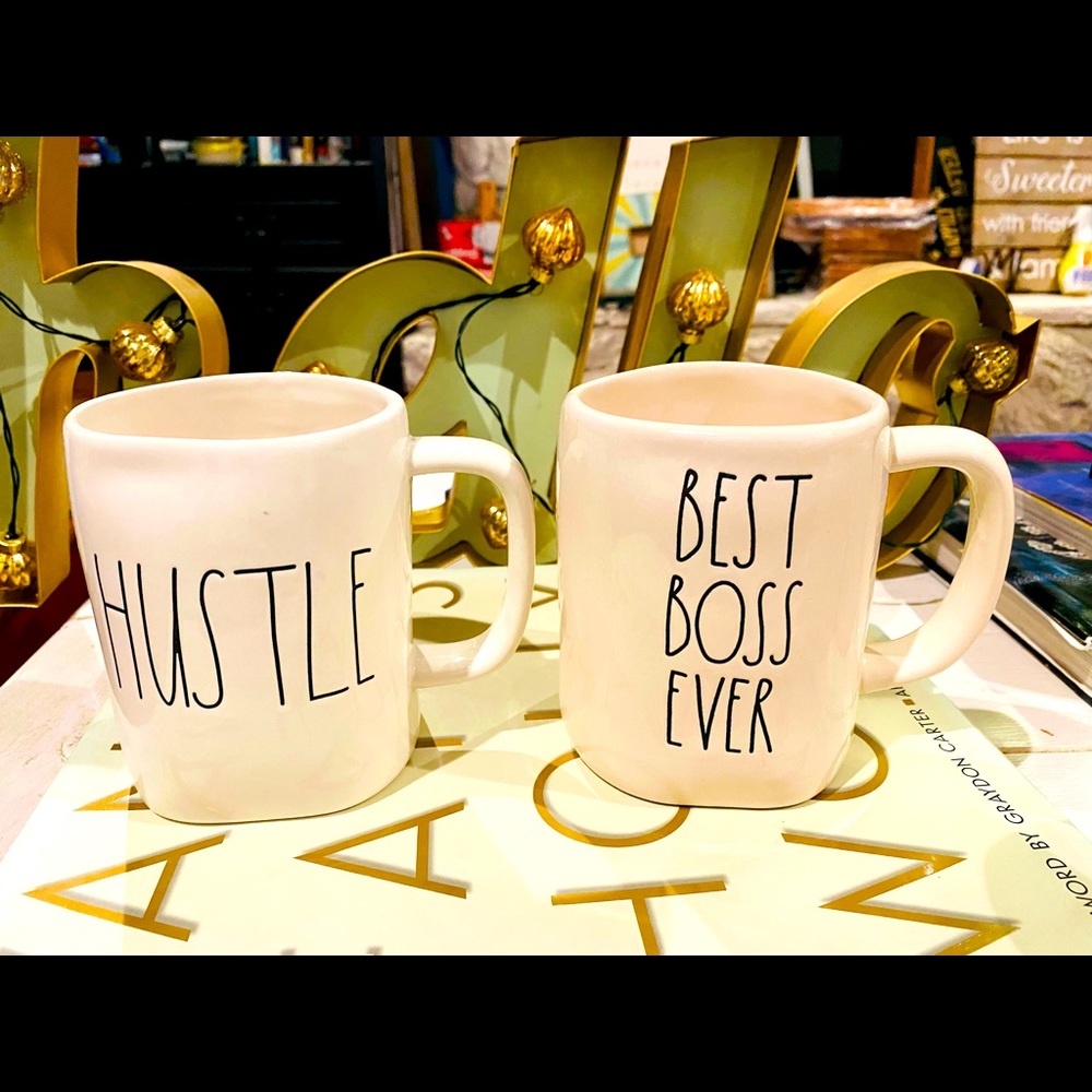 Rae Dunn white coffee mugs